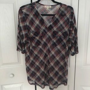 Sheer plaid  pull over shirt